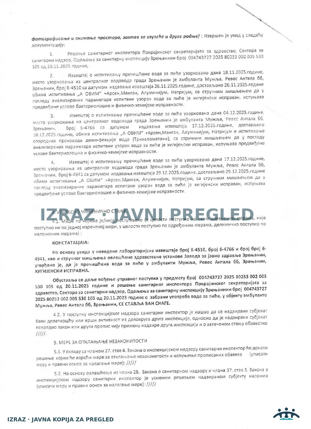 Zabrana vode za piće-Ambulanta MUZLJA-Kontrolni inspekcijski nadzor-30.12.2025, strana 2