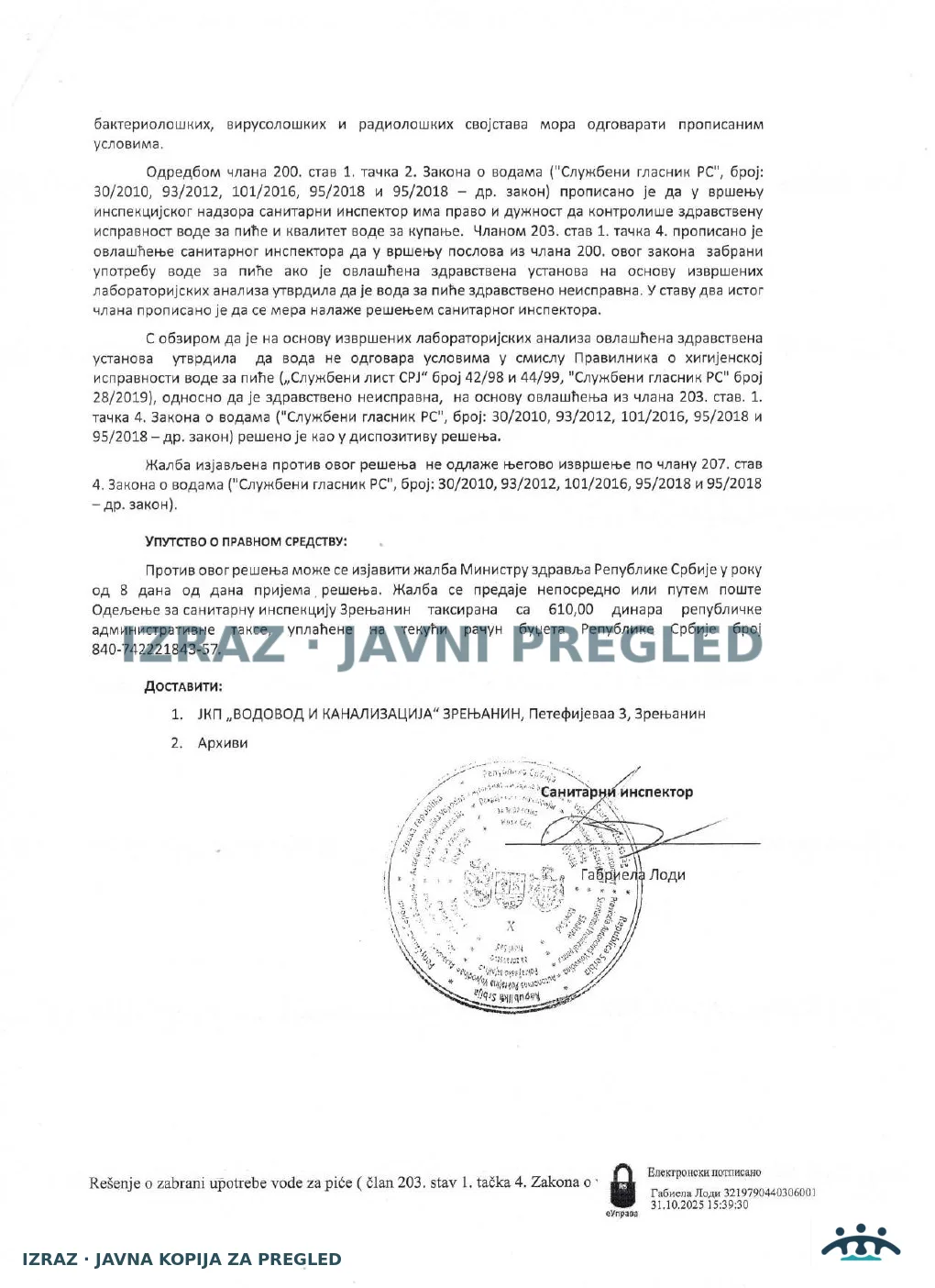 Zabrana vode za piće-Česma na pijaci-31.10.2025, strana 2