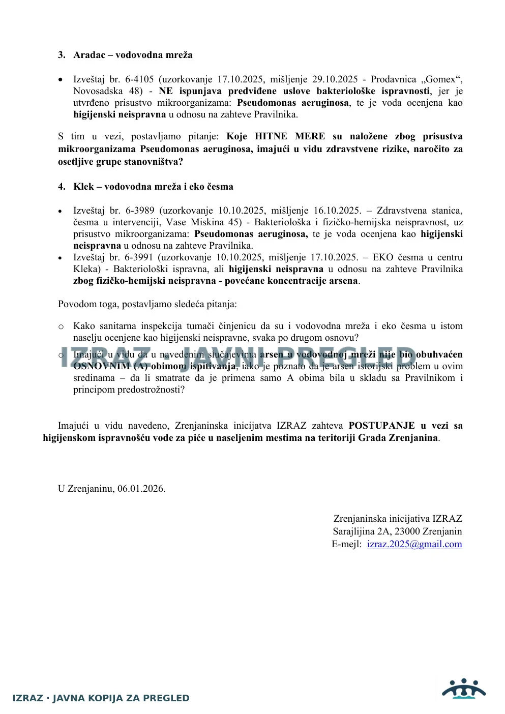 IZRAZ-Zahtev Sanitarnoj inspekciji 06.01.2026, strana 2