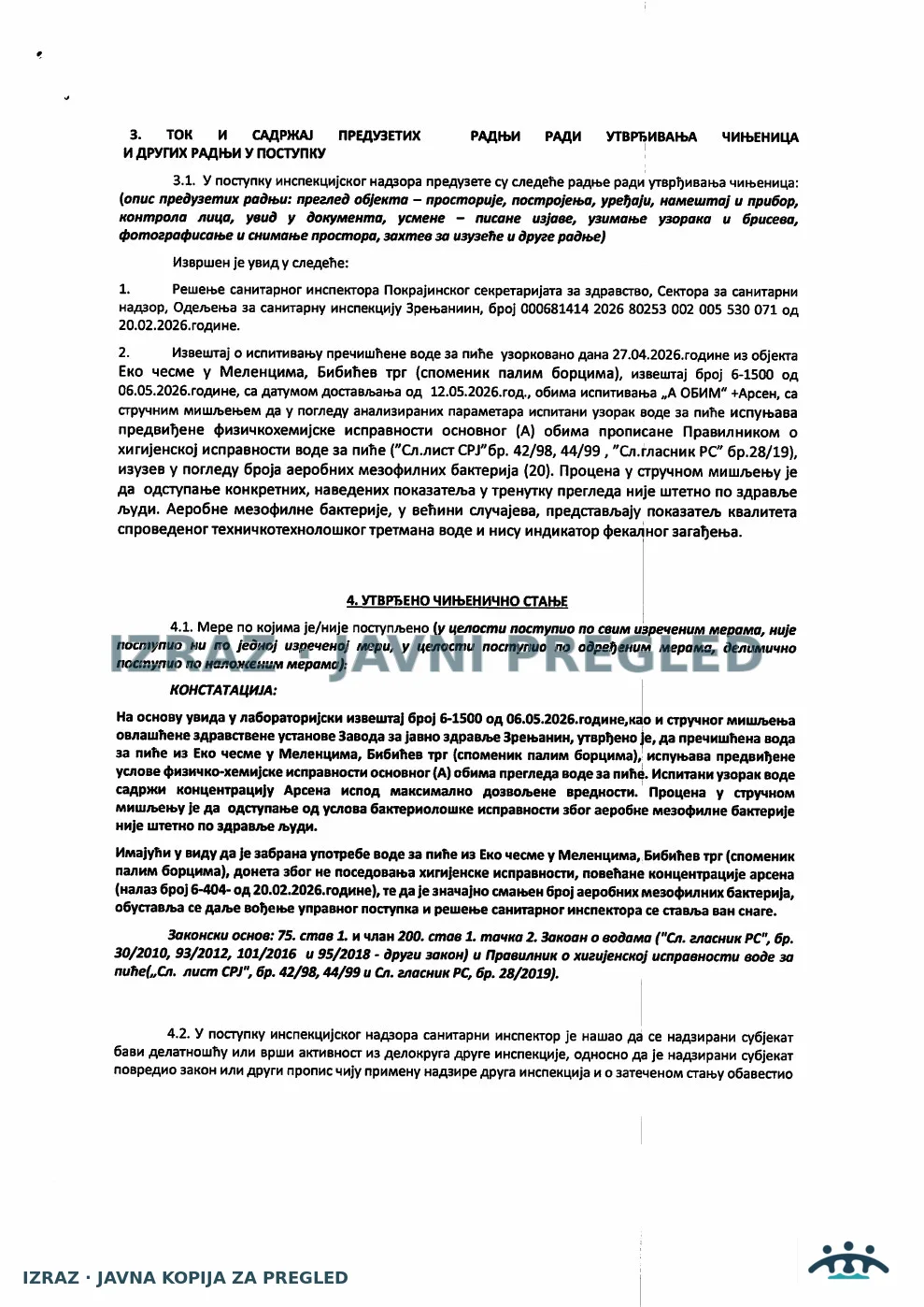 Zabrana vode za piće-EKO česma MELENCI-ISPRAVNA-SAMO AM BAKTERIJE 12.05.2026, strana 2