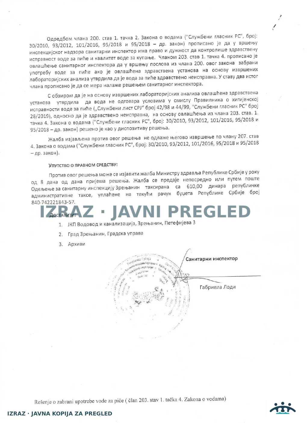Zabrana vode za piće-EKO česma TARAS-ARSEN-13.10.2025, strana 2