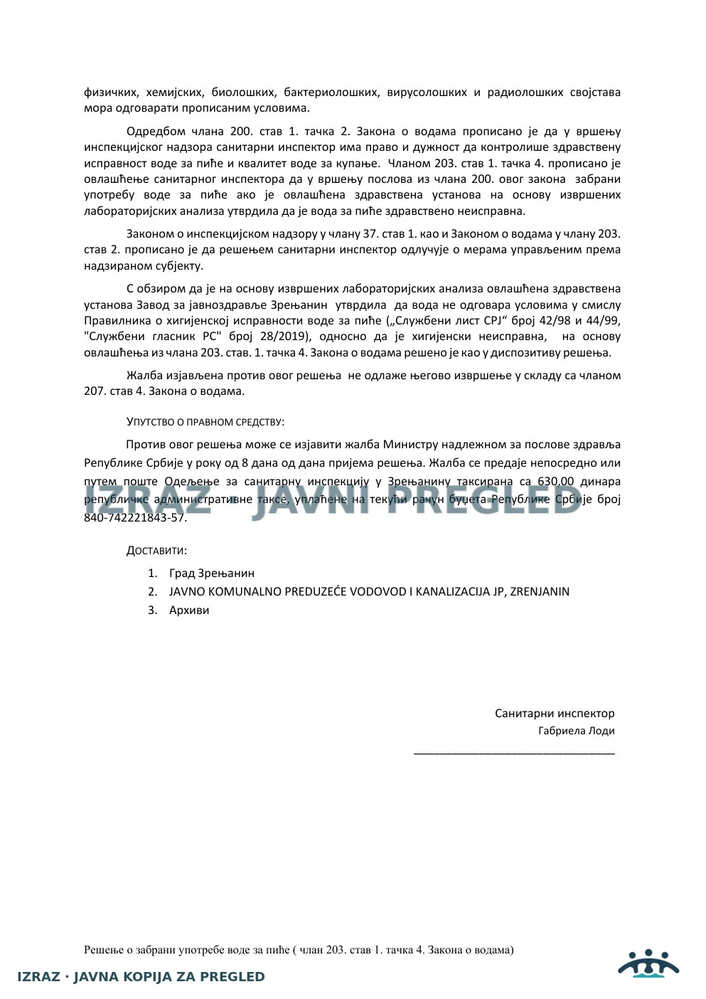 EKO česma — mikrobiološka i fizičko-hemijska neispravnost — 29.07.2026., strana 2