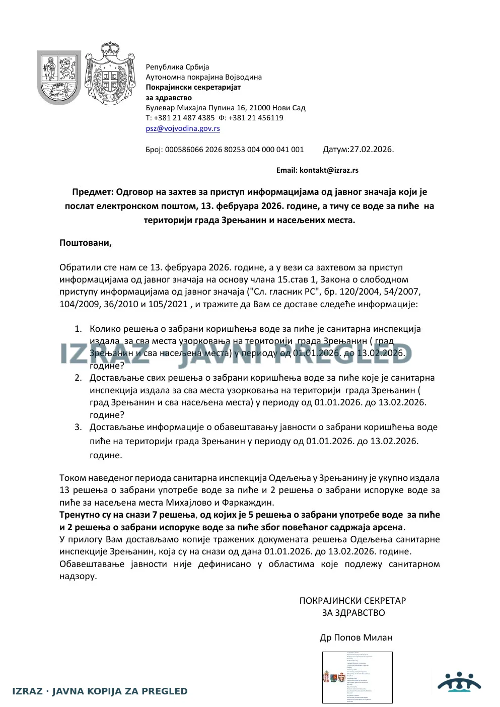 0 IZRAZ Info JZ-ODGOVOR 27.02.2026, strana 1