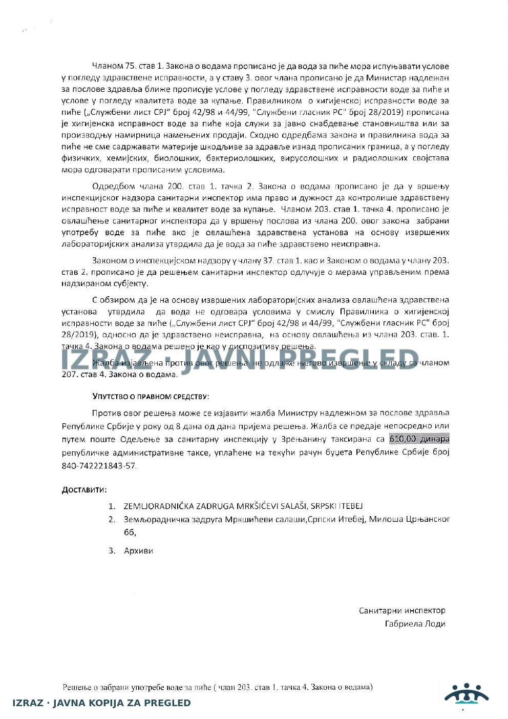 Zabrana vode za piće-Mrksicevi salasi ECKA-KOLIFORMNE BAKTERIJE-NA SNAZI 11.05.2026, strana 2