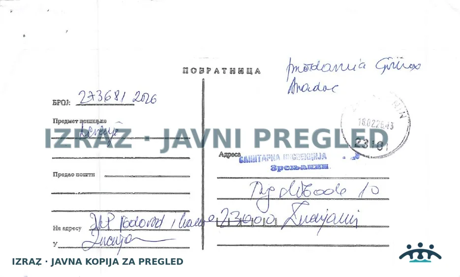 Zabrana vode za piće-Prodavnica Gomex ARADAC-Pseudomonas aeruginosa 26.01.2026, strana 4