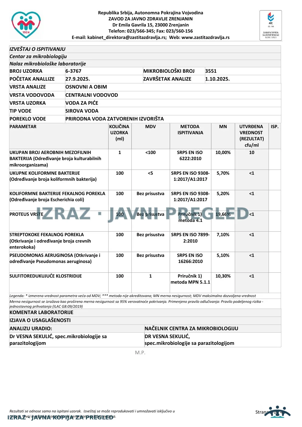 Izveštaj ZZJZ br. 3767 — Melenci: PRODAVNICA "GOMEX" (26.9.2025.) — neispravan, strana 2