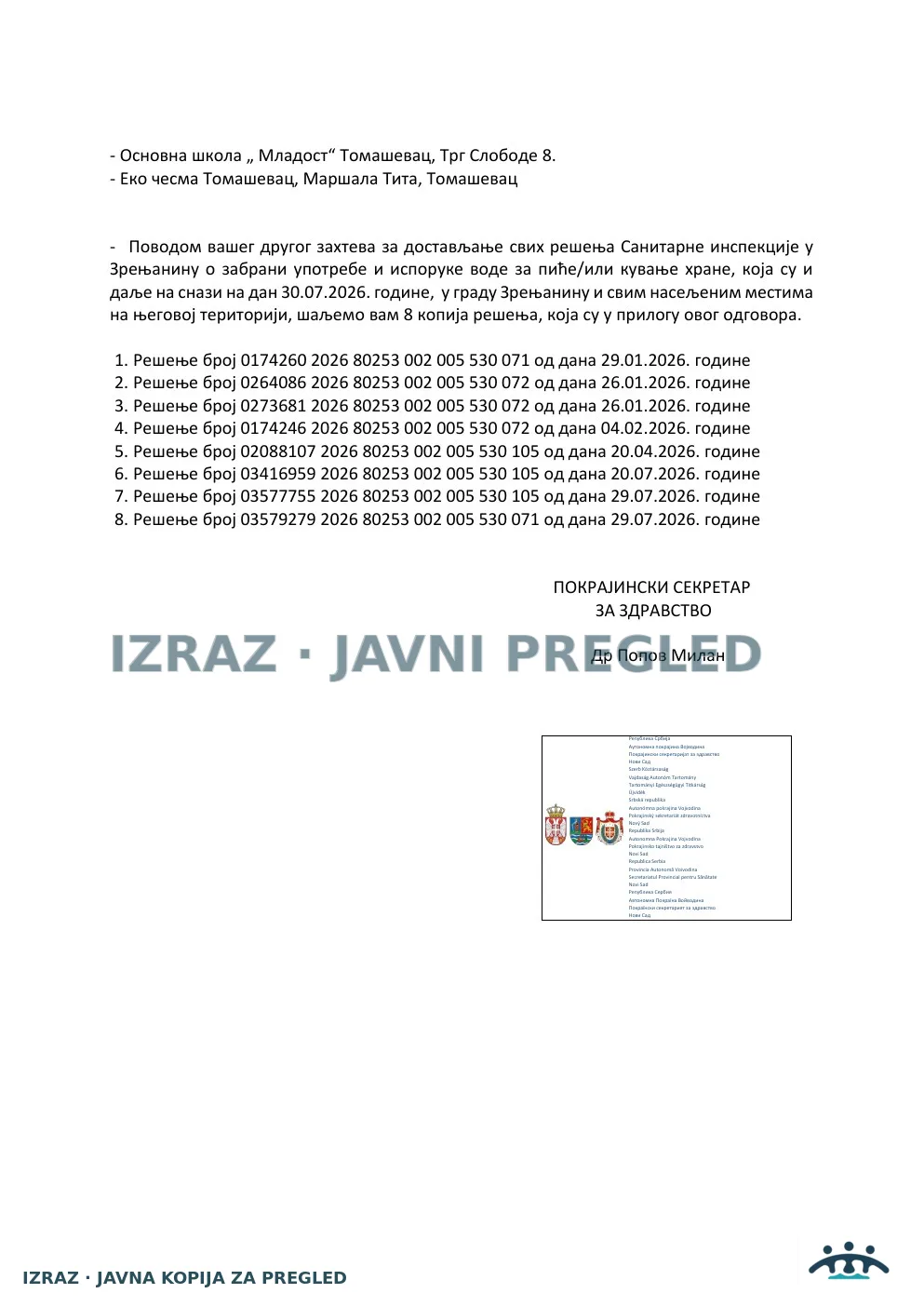Zvanični odgovor Pokrajinskog sekretarijata — 14.08.2026., strana 2