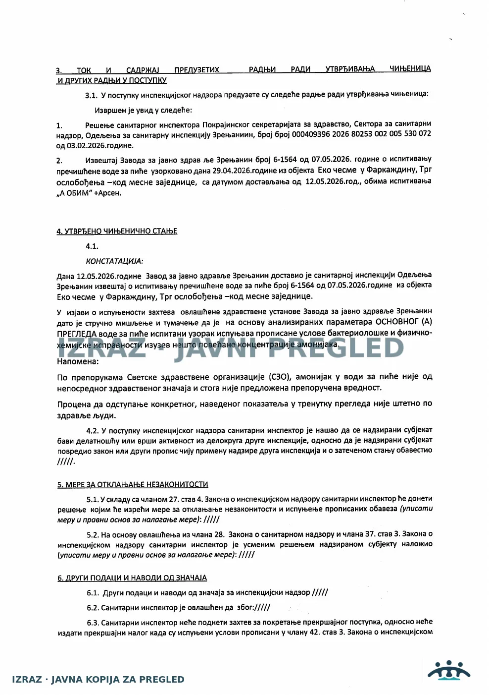 Farkaždin-Zabrana upotrebe-EKO ČESMA-ISPRAVNA-SAMO AMONIJAK 14.05.2026, strana 2