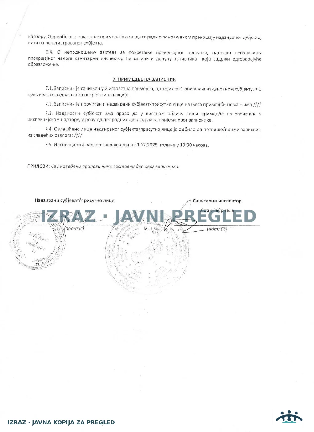 Zabrana vode za piće-Česma na pijaci-Kontrolni inspekcijski nadzor-01.12.2025, strana 3