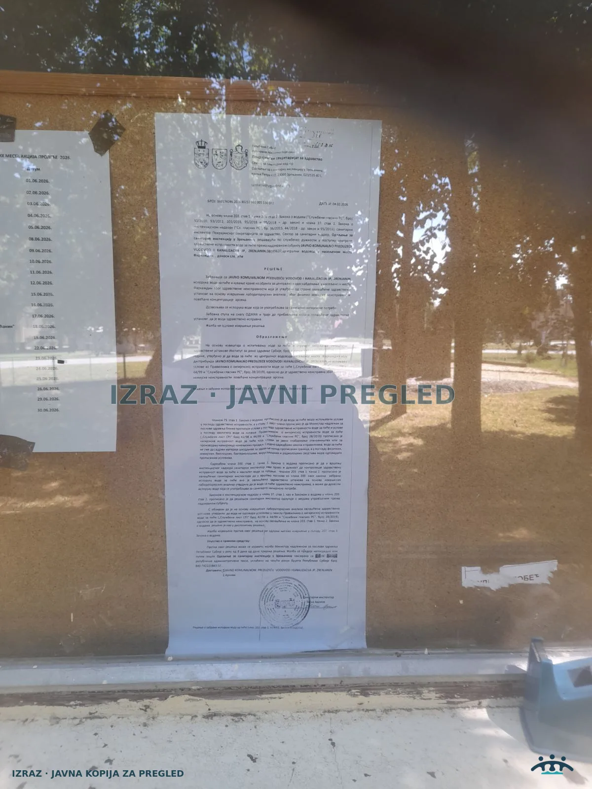 7 SI-Zabrana isporuke vode za piće i kuvanje hrane-FARKAZDIN-Arsen-RESENJE 04.02.2026, strana 1