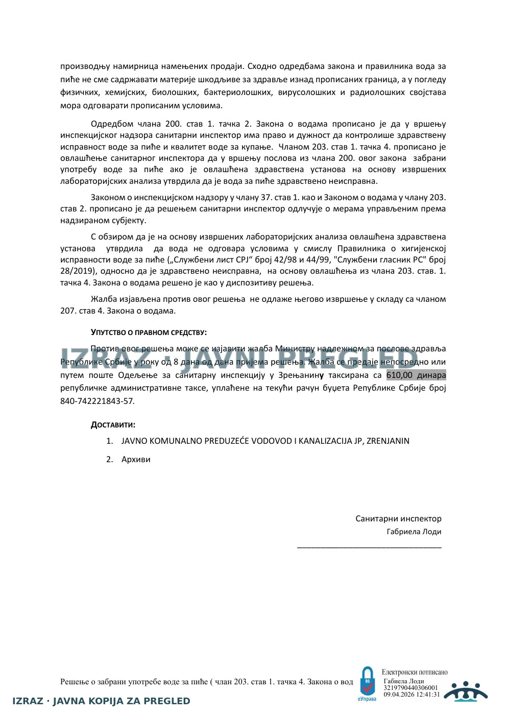 Klek — EKO česma u centru — arsen, miris i rezidualni hlor — 09.04.2026., strana 2